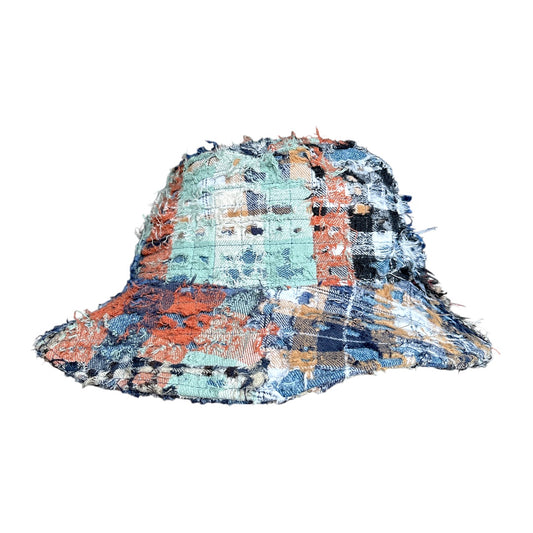 DISTRESSED FLANNEL DENIM BUCKET HAT